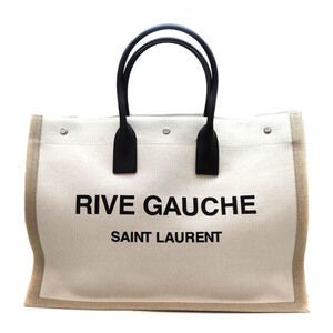 Saint Laurent Rive Gauche Tote Bag Beige Black Canvas